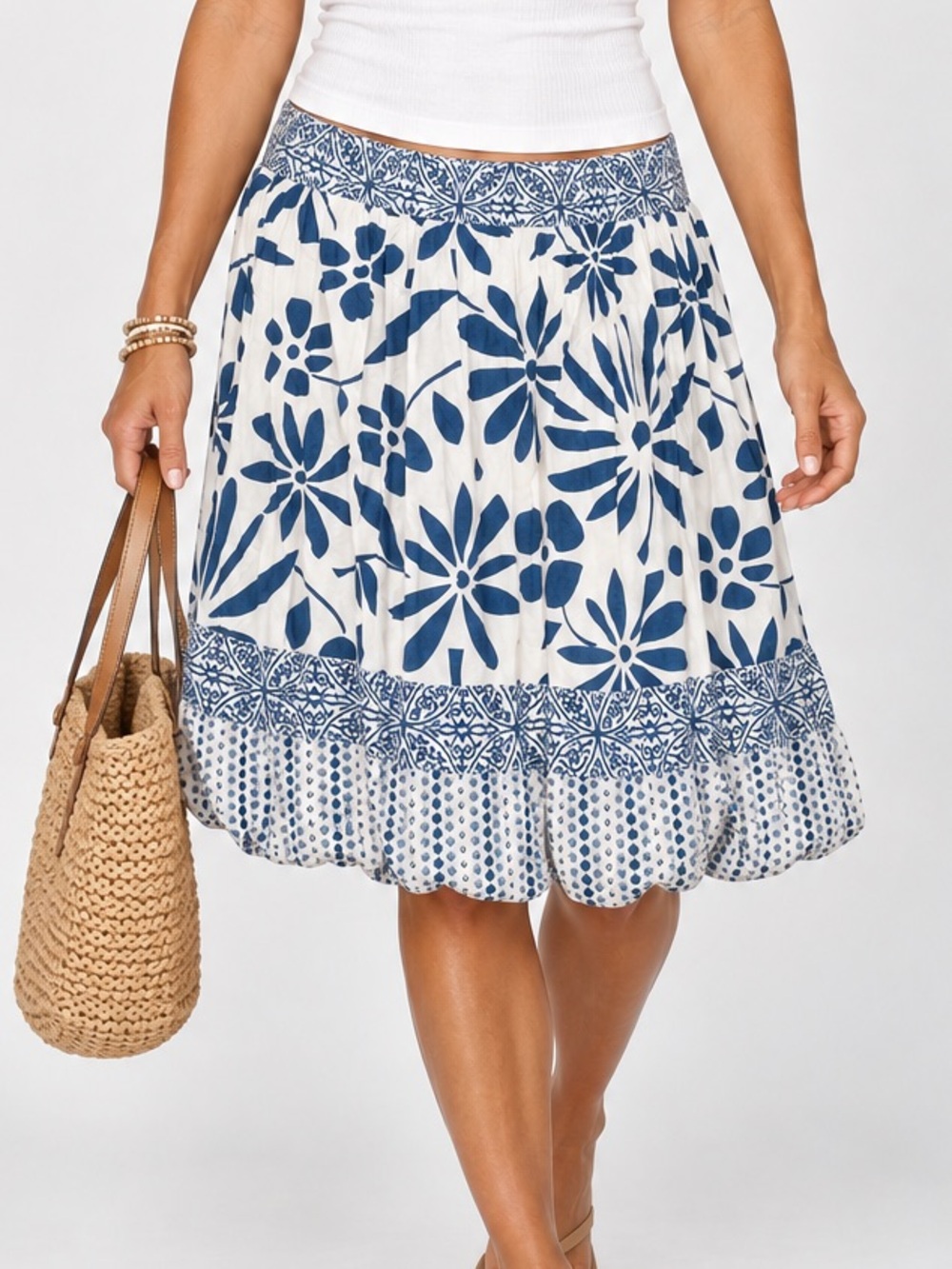 Vintage American Eagle Outfitters Blue & White Floral Bubble Hem Skirt – Size 12